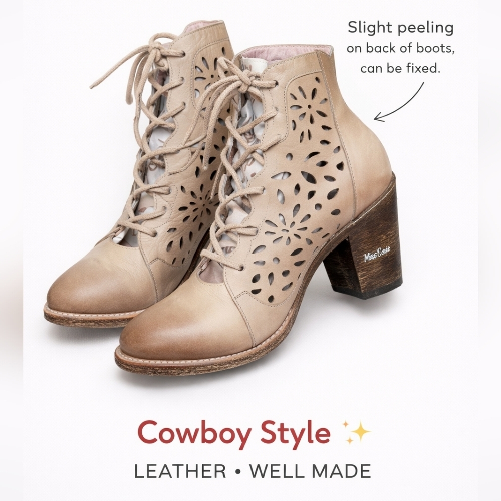 Miss Macie “Waitin On Friday” Laser Cut Leather Booties – Size 10 - Picture 4 of 12
